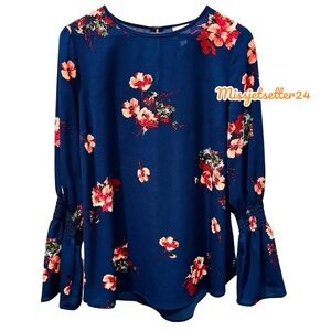 Isabel Maternity By Ingrid & Isabel Blue Floral Blouse Small EUC